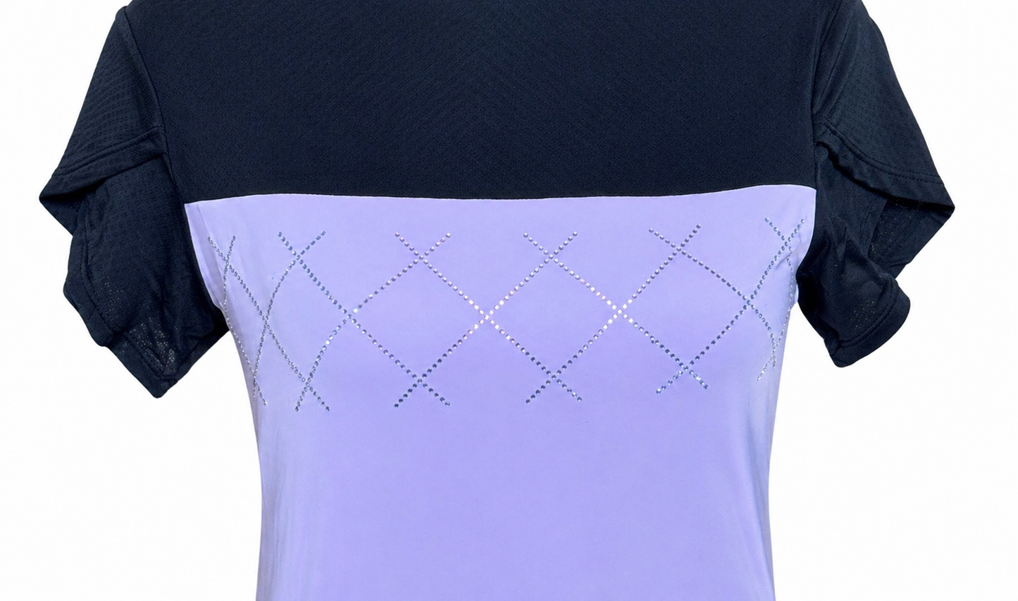 Neon Spur Lilac Crystal Lattice Perforated Mesh Luxe Show Shirt -Riding Top -Black