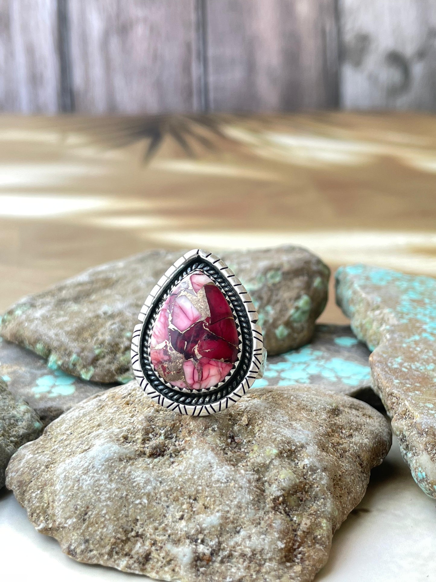 Beautiful Handmade Dahlia Rose And Sterling Silver Adjustable Teardrop Shape Ring