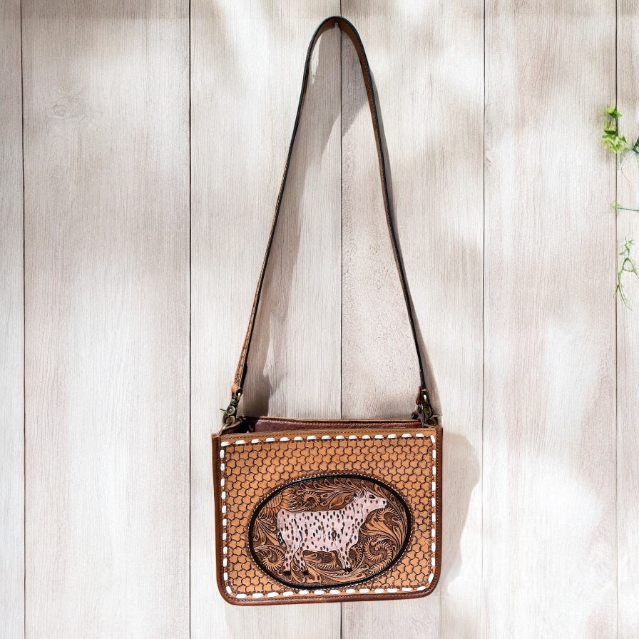 Lola tooled leather crossbody bag