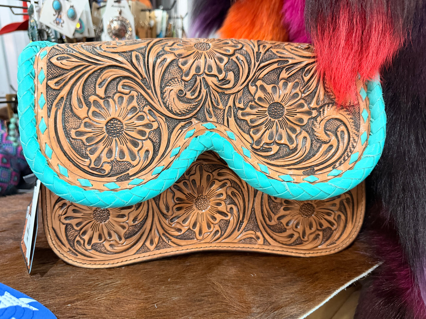 TOOLED LEATHER CROSSBODY BAG