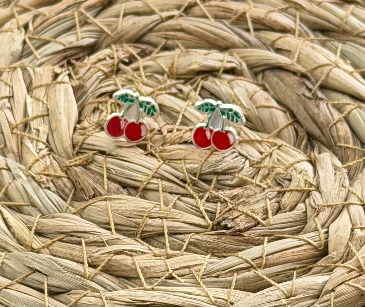 Cherry Sterling Silver Stud Earrings