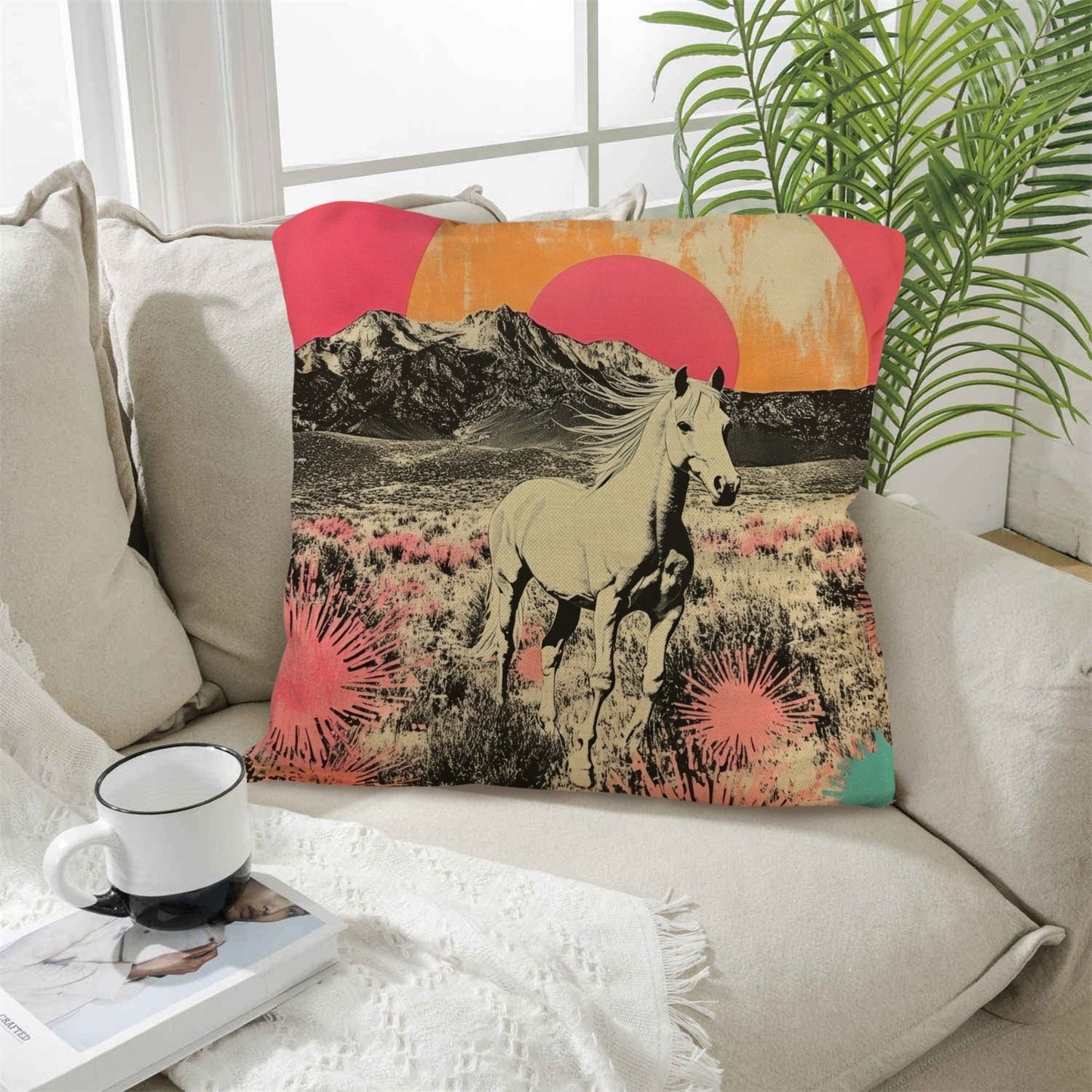 Baha Ranch Retro Pop Western Albino Steed Pillow Case Made in America