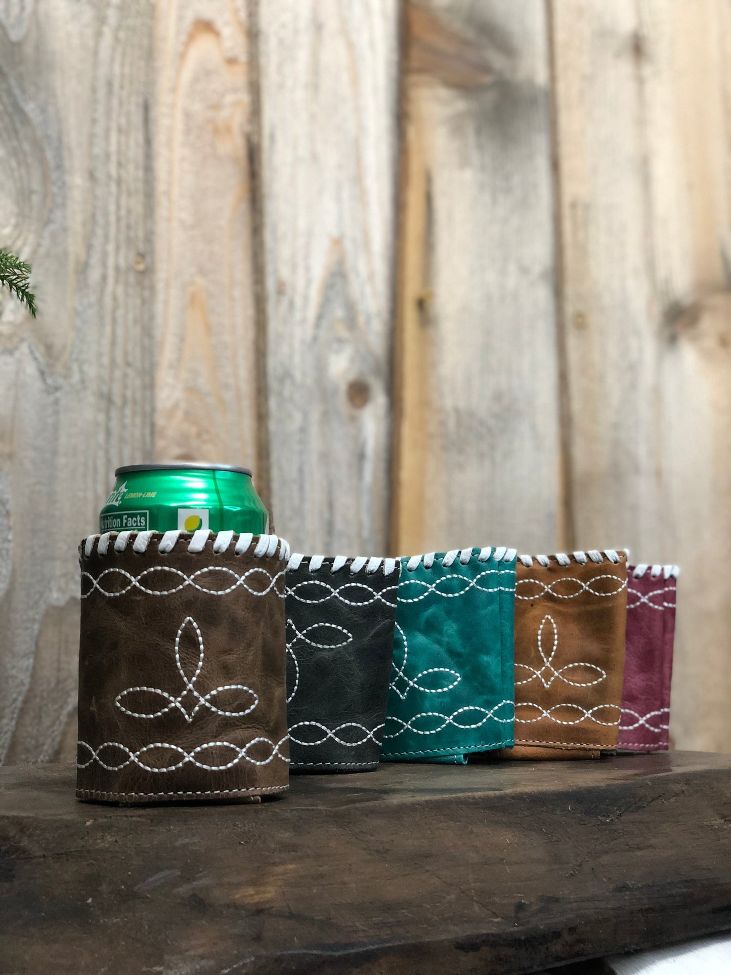 Brown BootStitch Leather Koozie