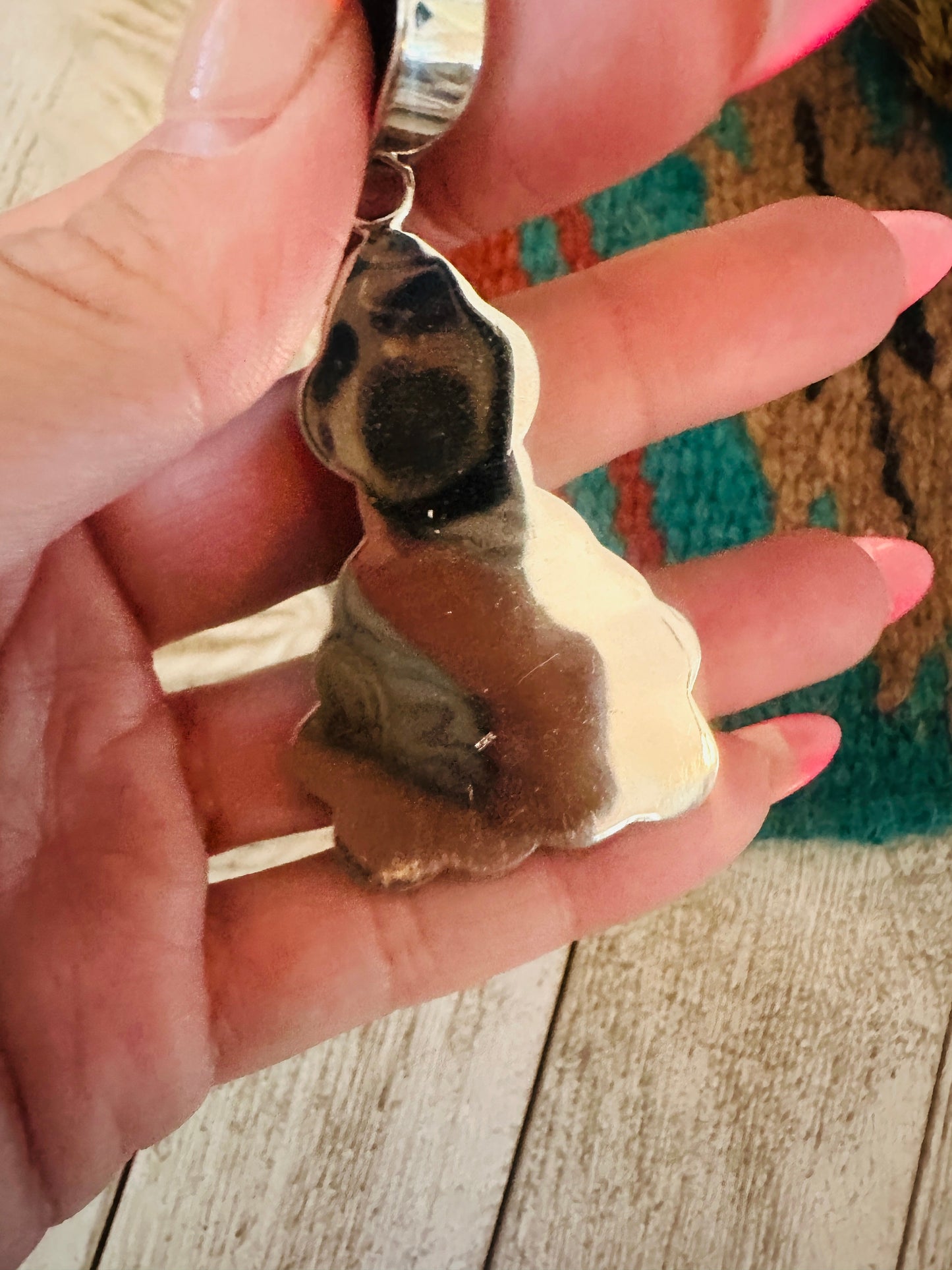 ** Christmas Collection ** Handmade Sterling Silver, Coral, Turquoise & CZ Pendant Signed Nizhoni
