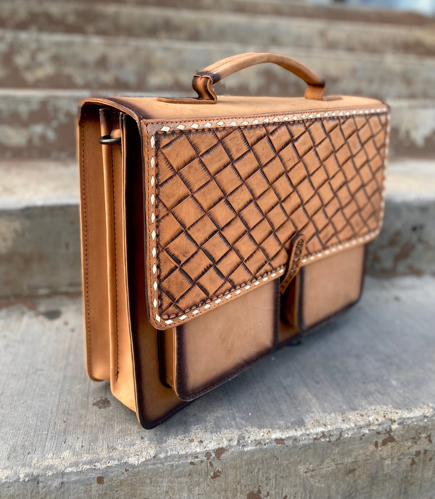 Burn Tooled Leather briefcase