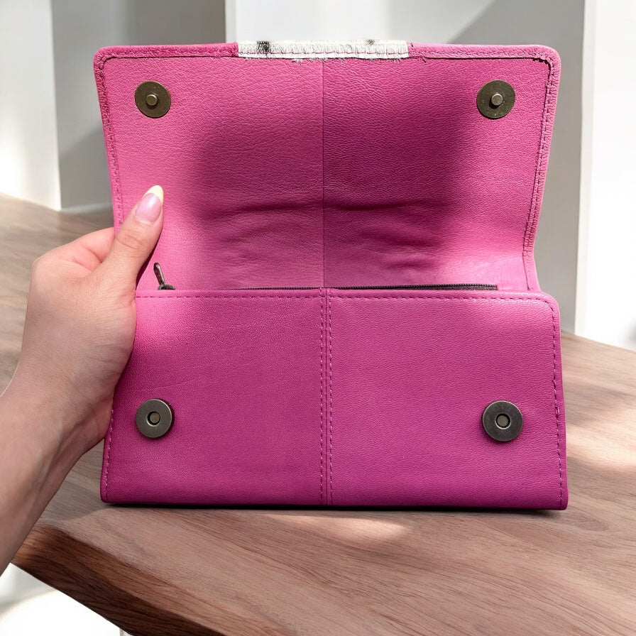 Pink cowhide wristlet