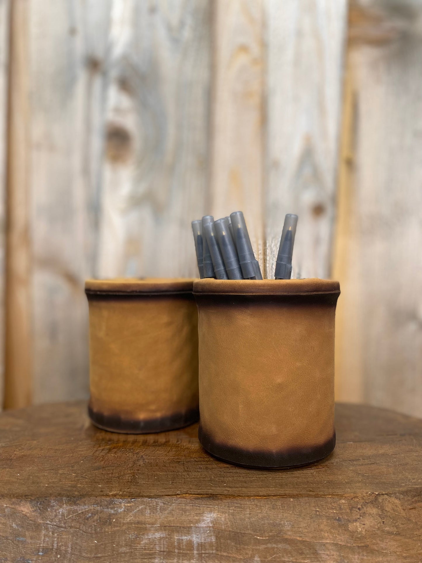 Burn Leather Pencil Holder