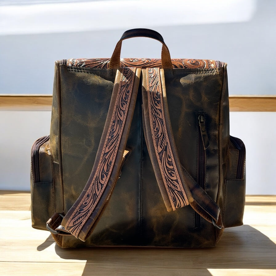 Cowboy hand tooled leather Backpack