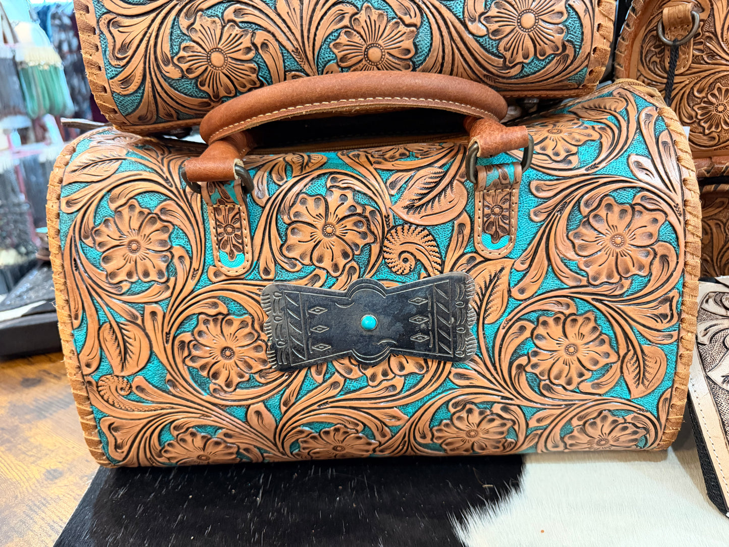 SILVER THUNDERBIRD TOOLED LEATHER SPEEDY BAGS