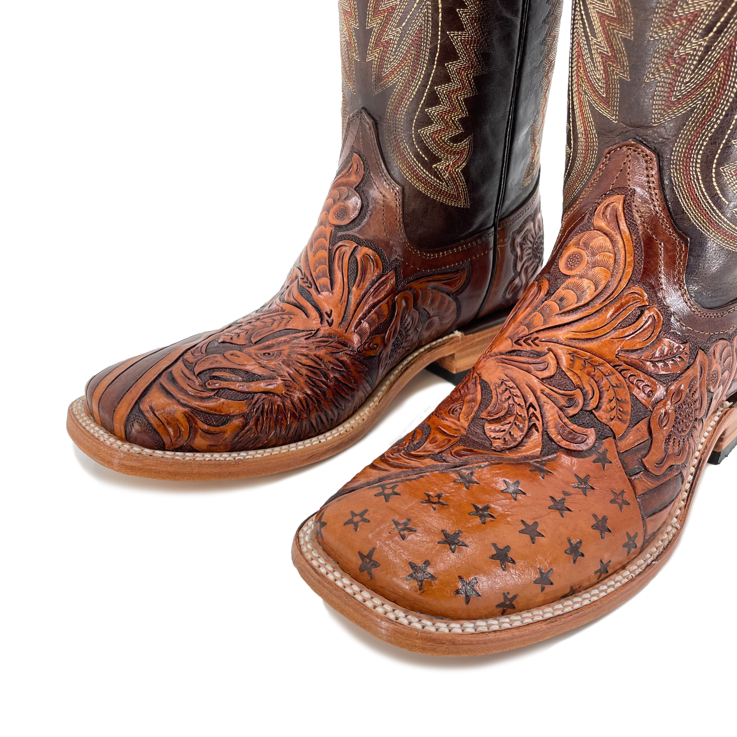 Men's Bulldog Hand Tooled Boots - American Flag w/ Bald Eagle