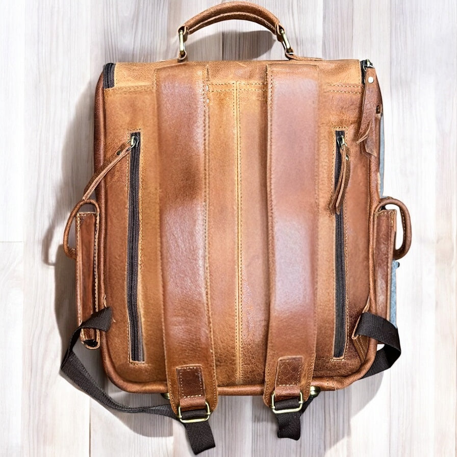 Tan rustic leather backpack