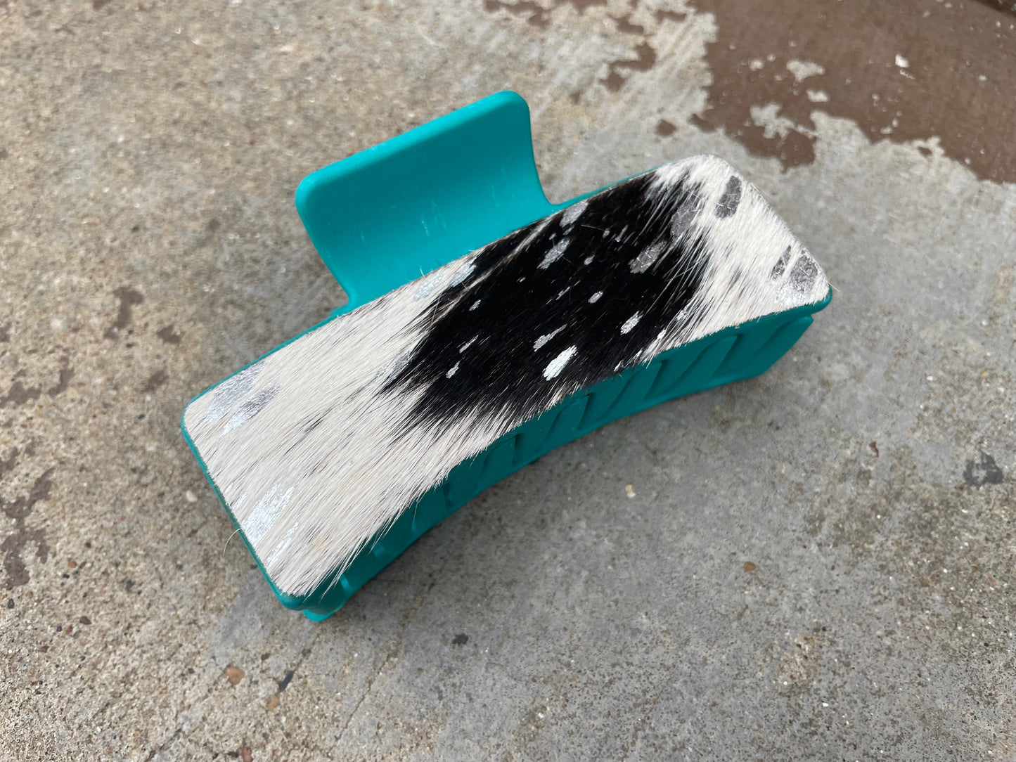 Silver Acid Wash Cowhide Turquoise Tooled Leather Hair Claw Clips 4”