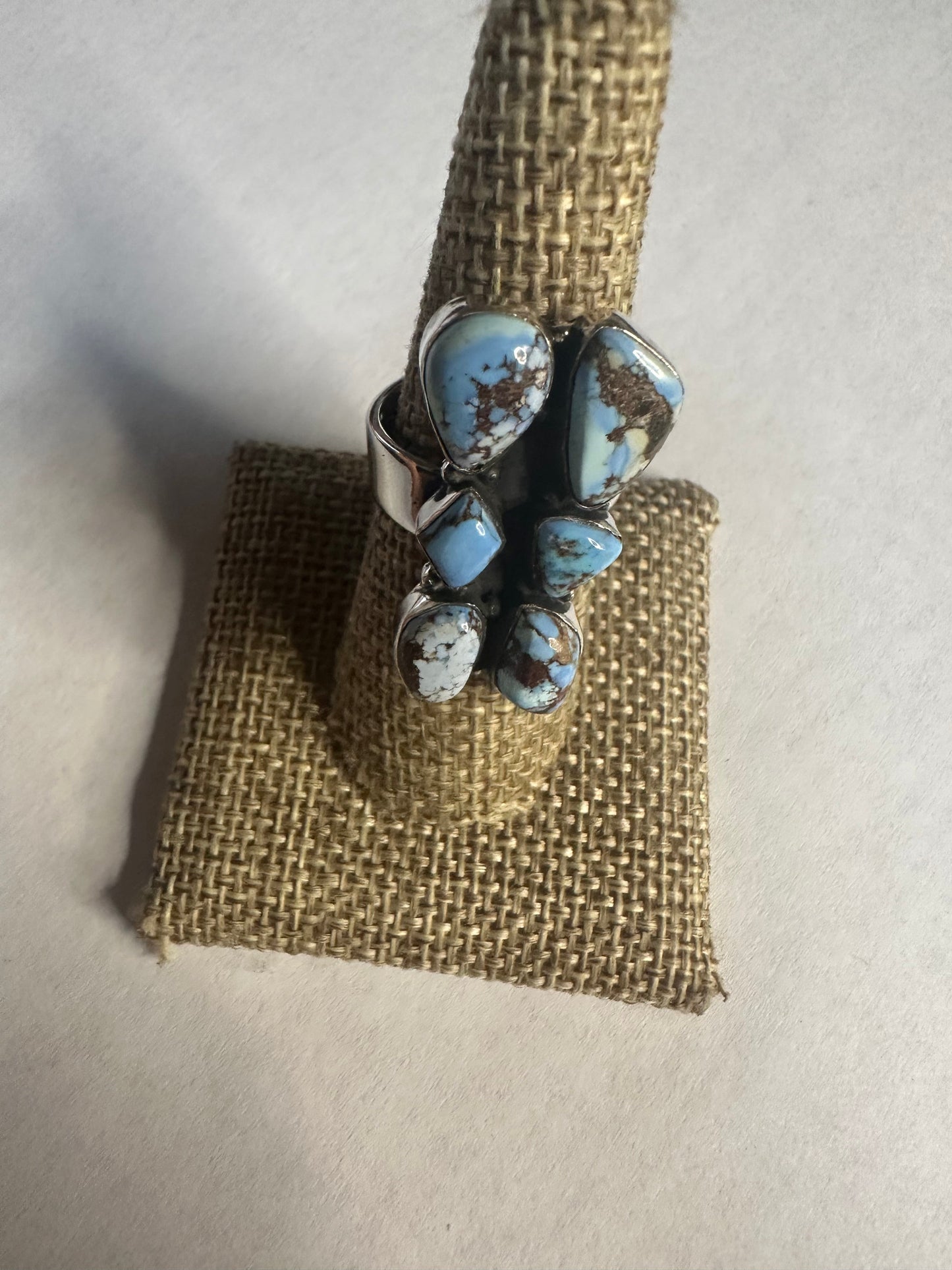 Beautiful Handmade Golden Hills Turquoise And Sterling Silver Adjustable 6 Stone Ring