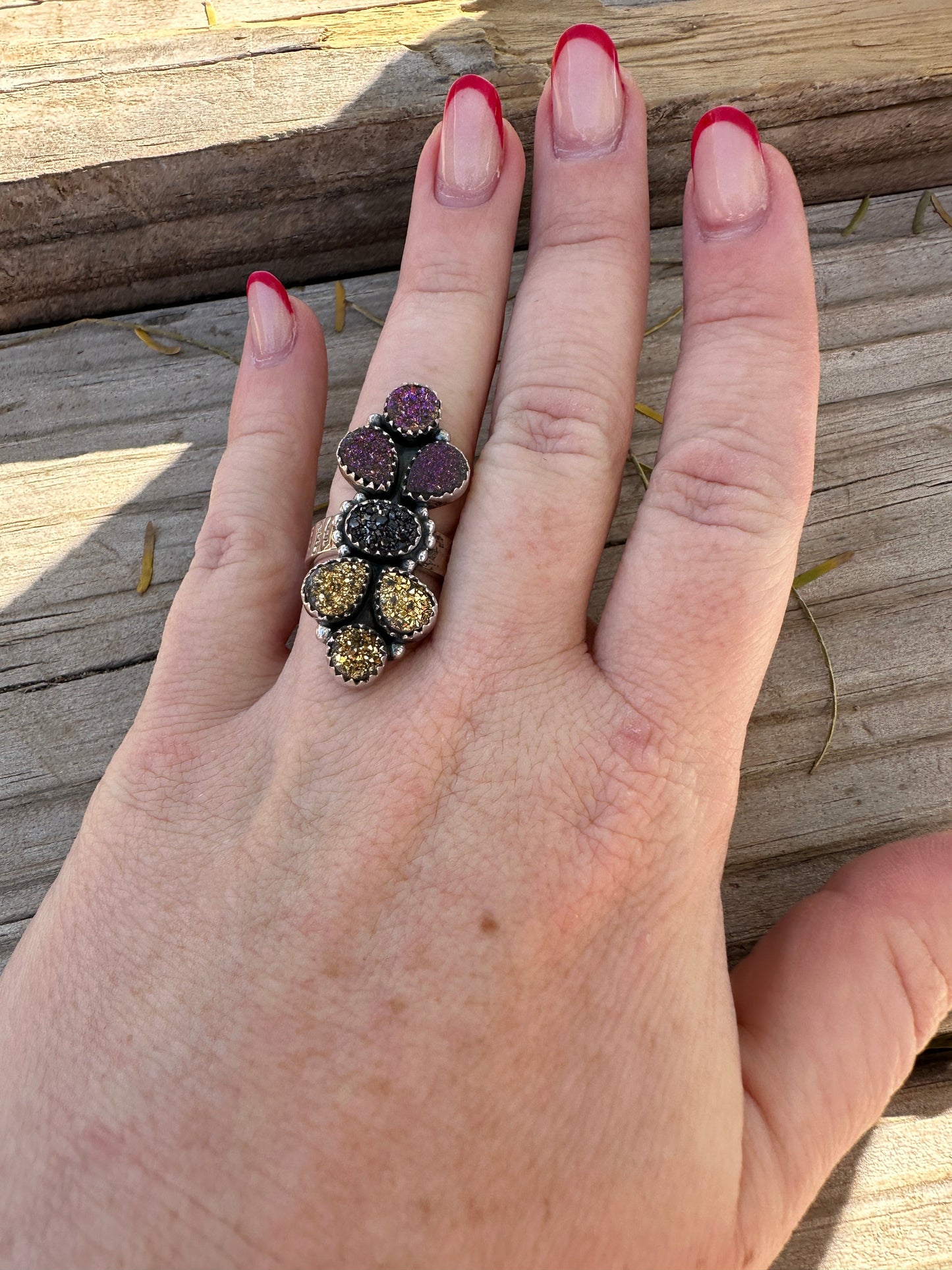 Beautiful Handmade Druzy And Sterling Silver Adjustable Ring