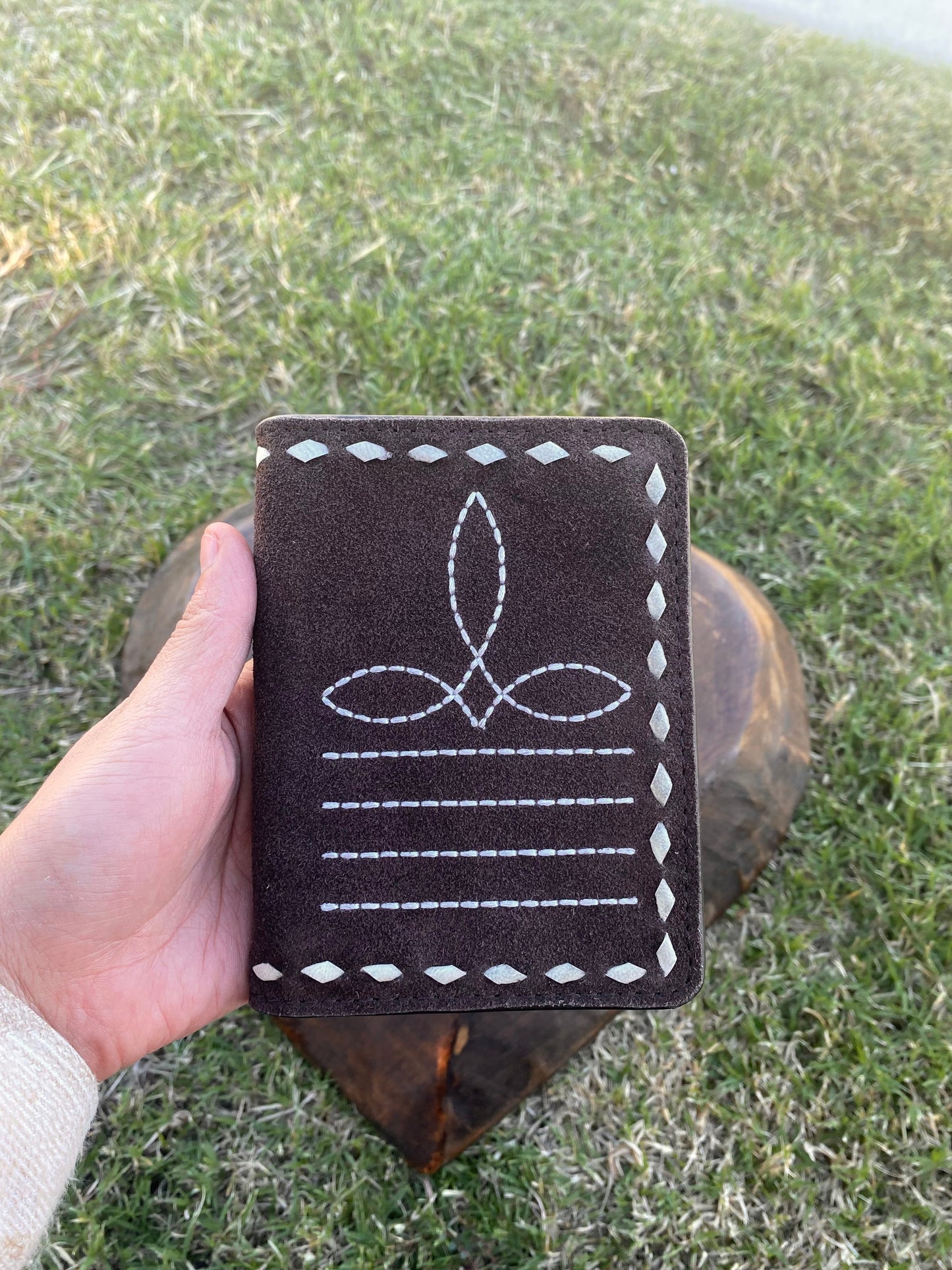 Brown BootStitch Suede Leather Passport Cover