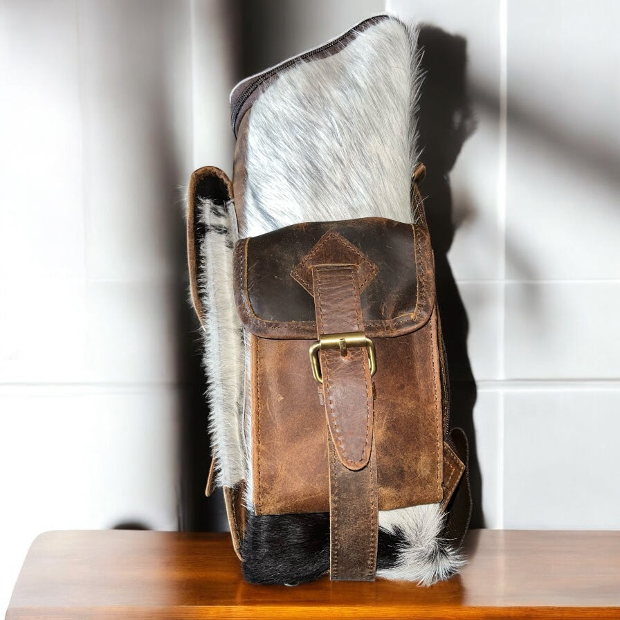 Cowhide rustic leather backpack