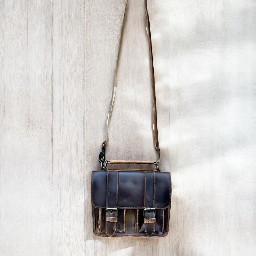 Mini vintage leather crossbody bag