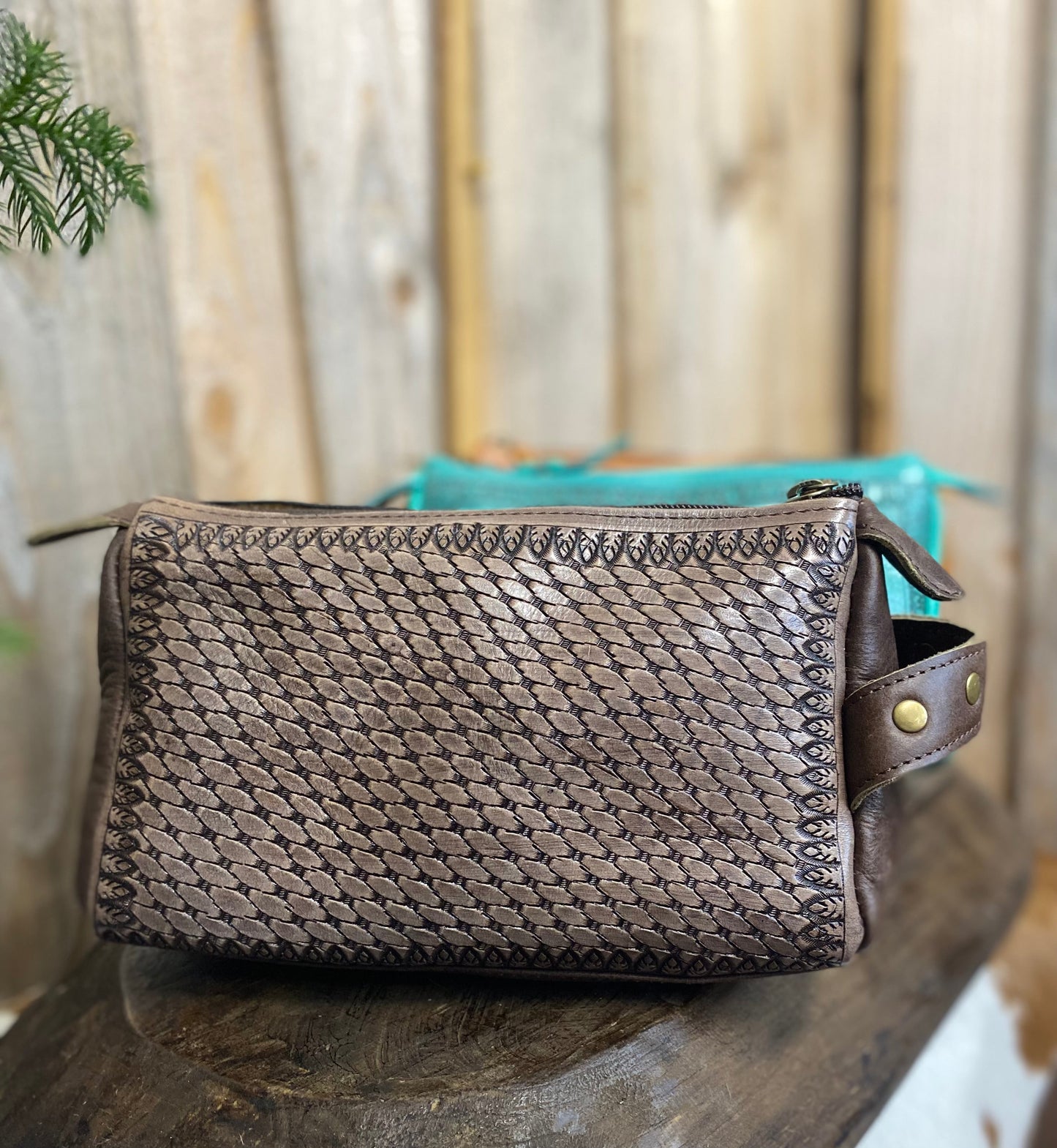 Brown Tooled Leather Toiletry Bag