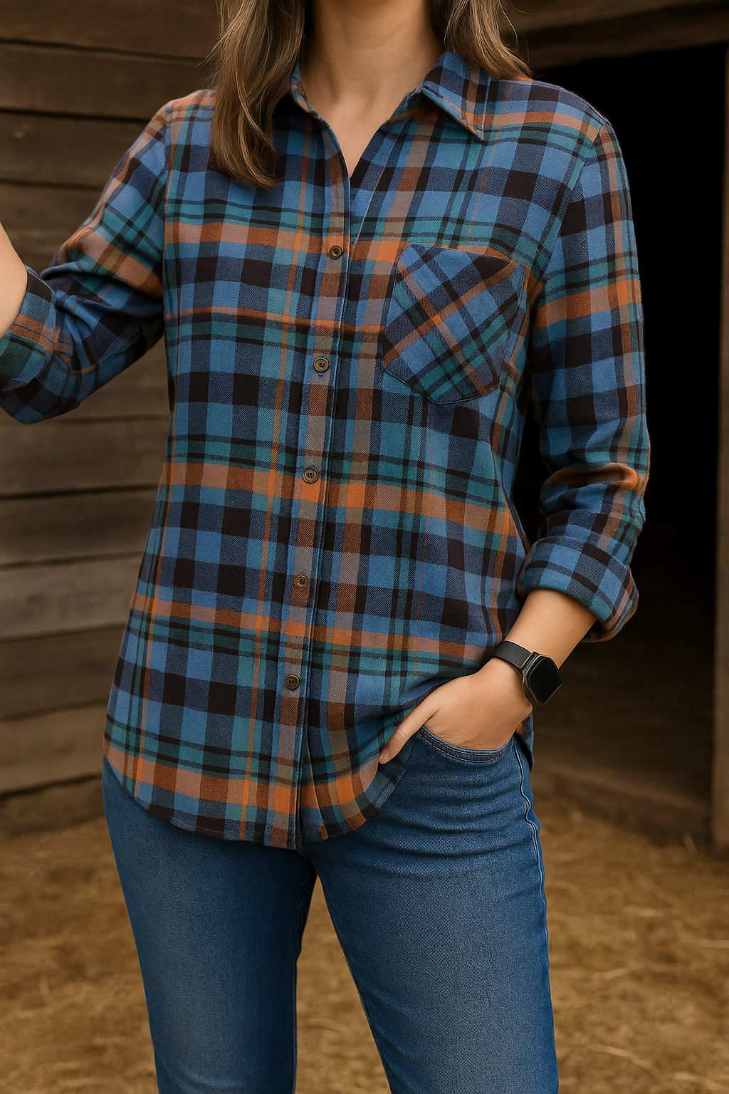 Women's Fall Plaid Shirt | Oversized Button Down | Red or Orange Cotton Flannel | FREE Shipping