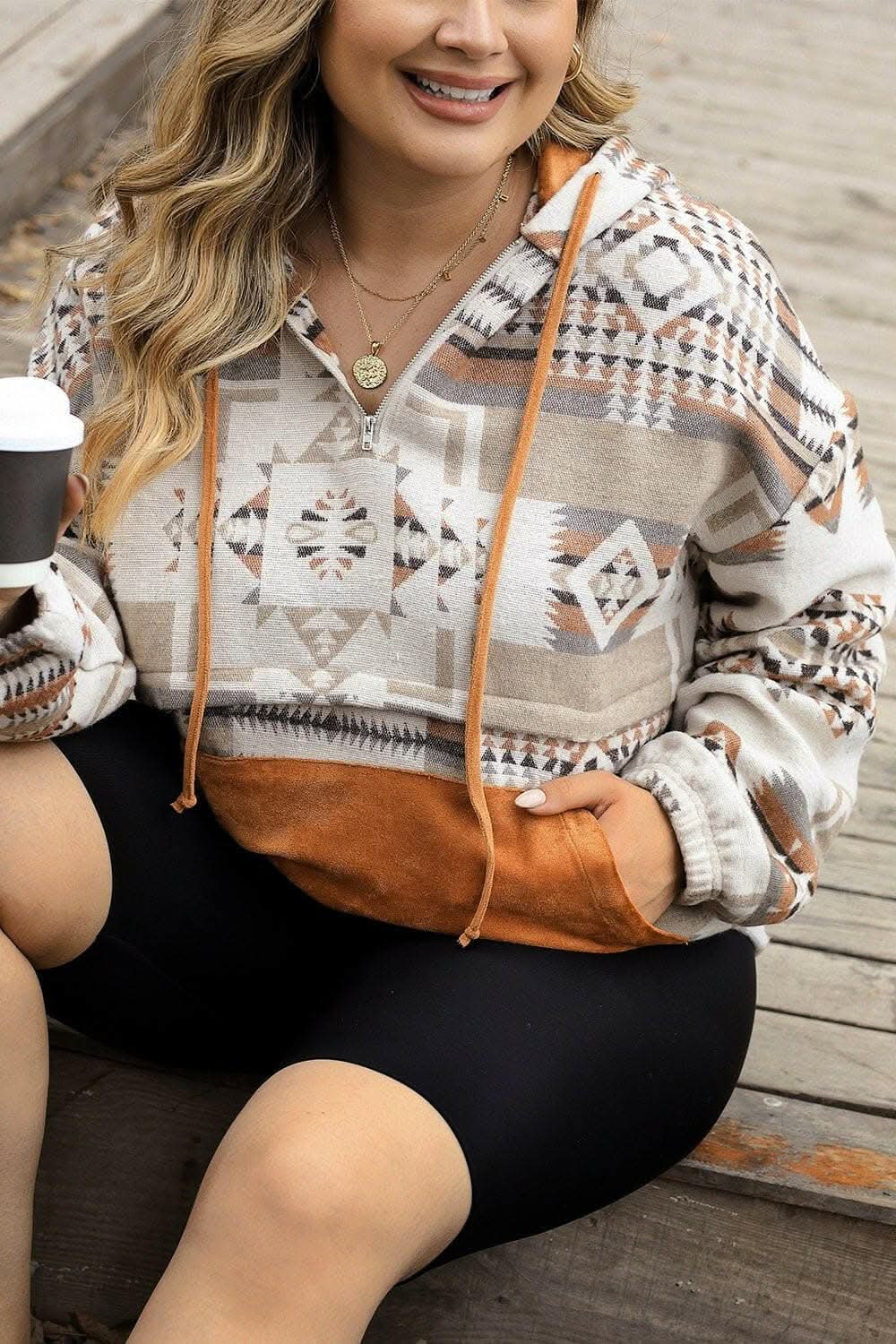 Chic plus size geometric hoodie