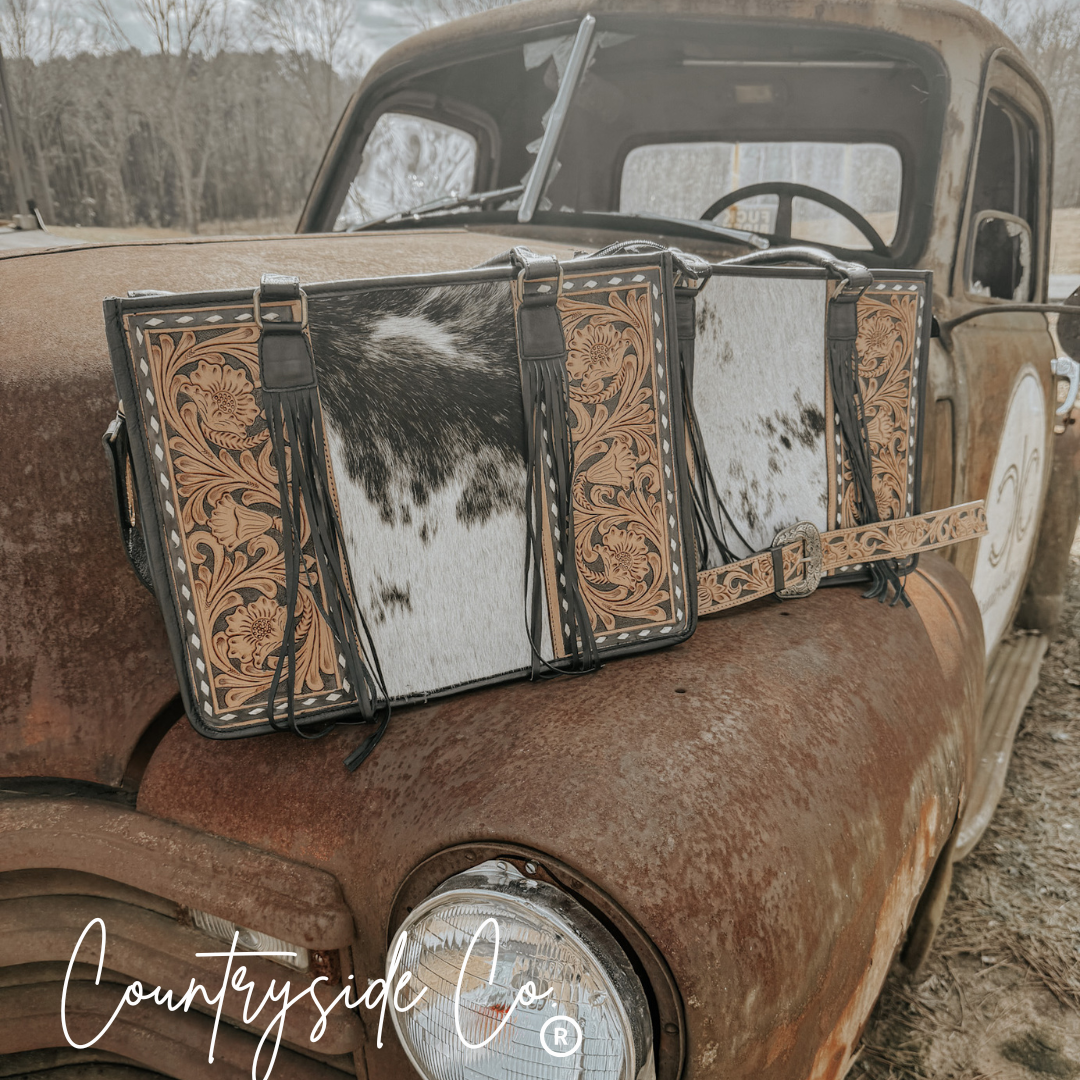 Panhandle Tooled Leather Cowhide Conceal Carry Tote, Computer Bag