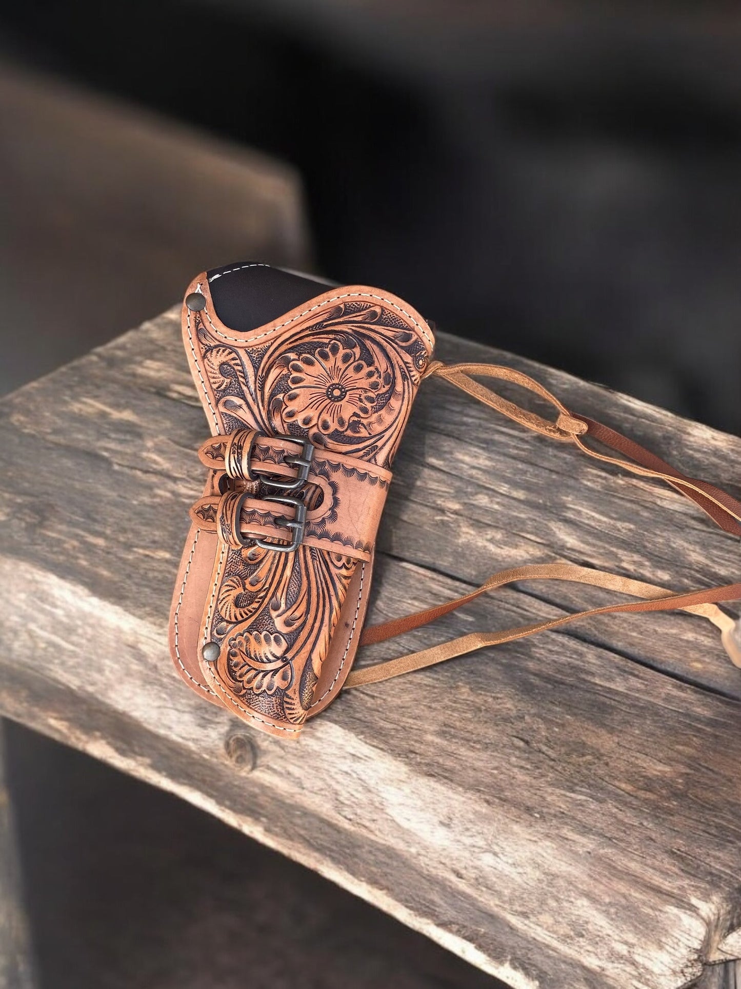Tooled Leather Side Carrying Case