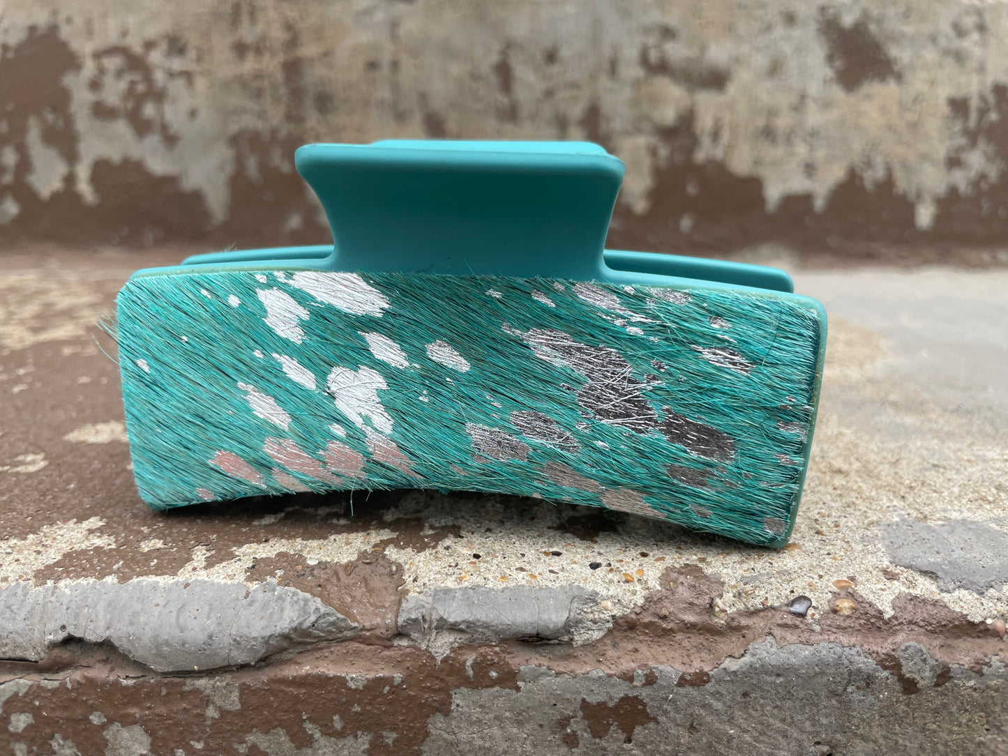 Cowhide Turquoise Tooled Leather Hair Claw Clips 4”