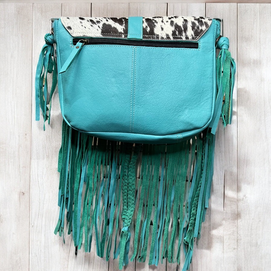 Turquoise cowhide fringe crossbody bag