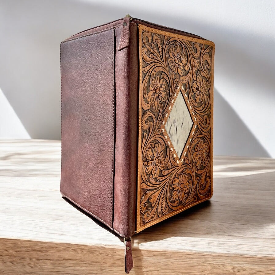 Dimond tooled leather & cowhide folder