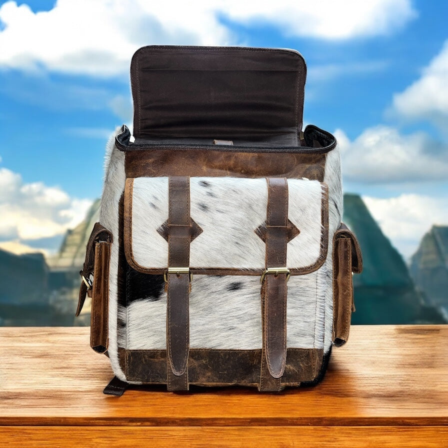 Cowhide rustic leather backpack