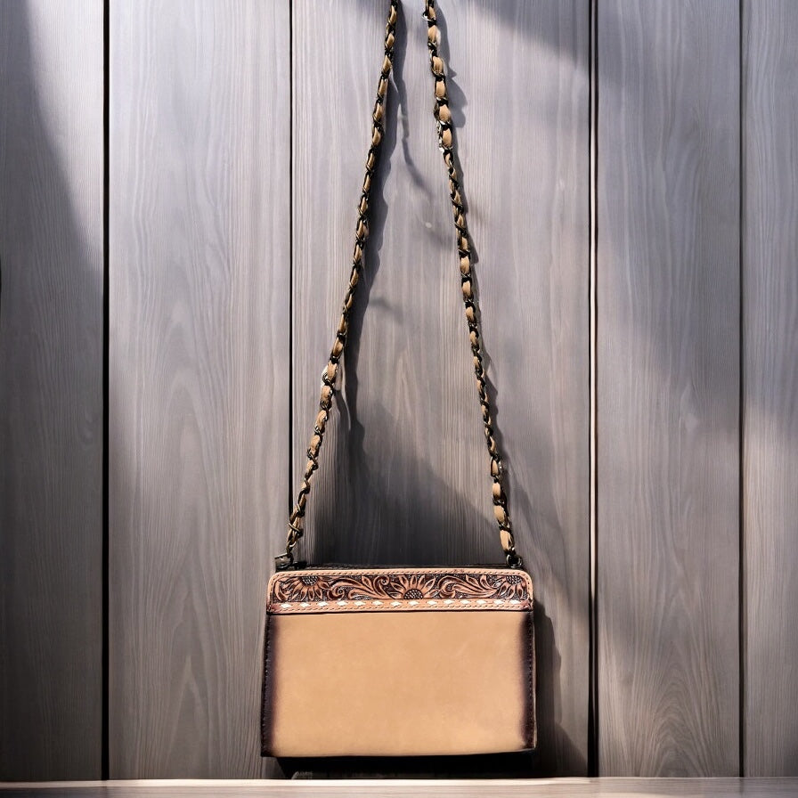 Leslie tooled leather crossbody bag