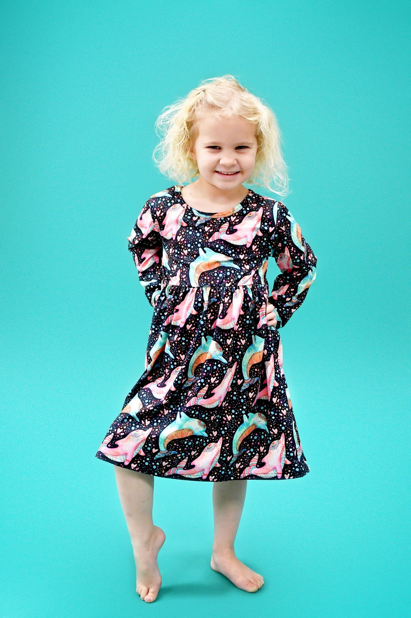 Bright Dolphin Long Sleeve Milk Silk Dress