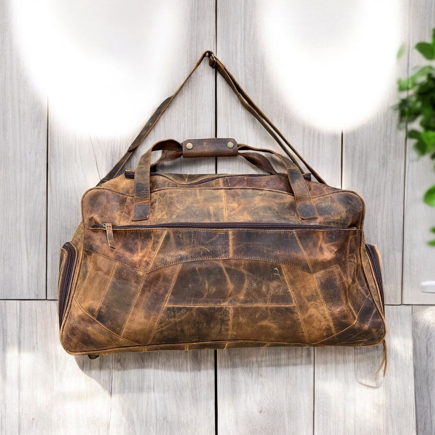 Rustic leather duffle bag