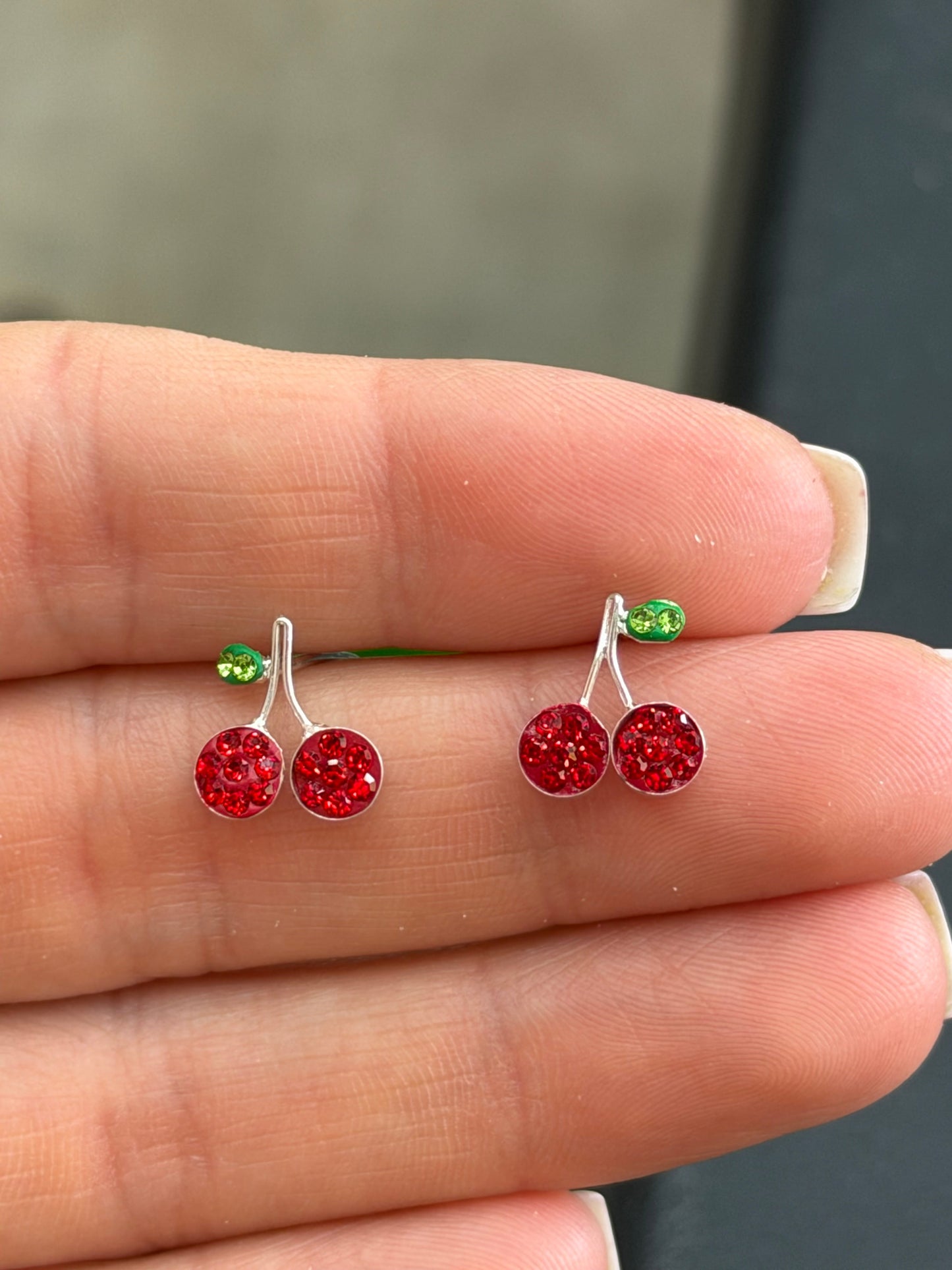 Cherry Stud CZ Sterling Silver Earrings