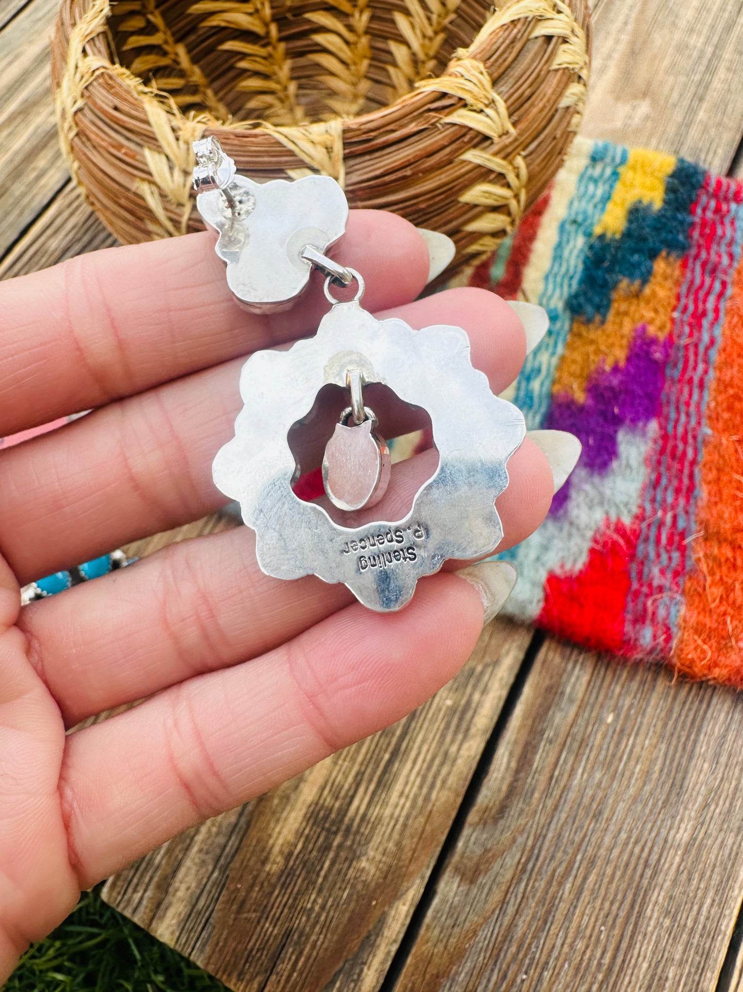 Handcrafted Blue Ridge Turquoise & Sterling Silver Cluster Dangle Earrings
