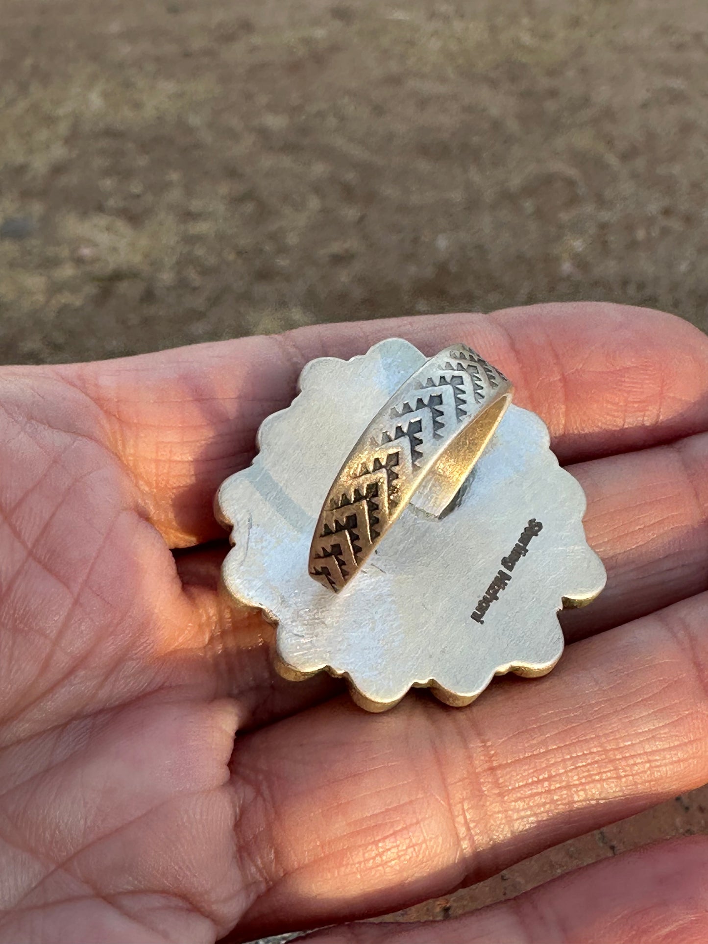 Beautiful Handmade Dahlia Rose And White Buffalo Sterling Silver Adjustable Heart  Ring