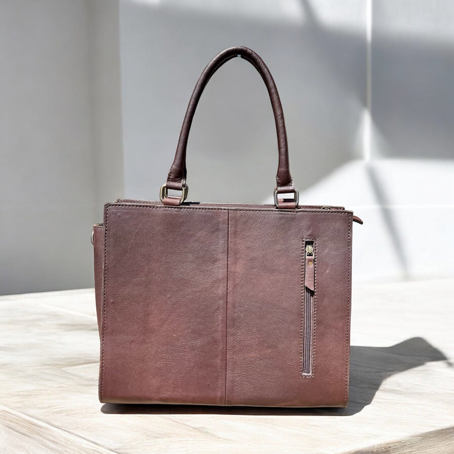 Tan cowhide & tooled leather Crossbody purse