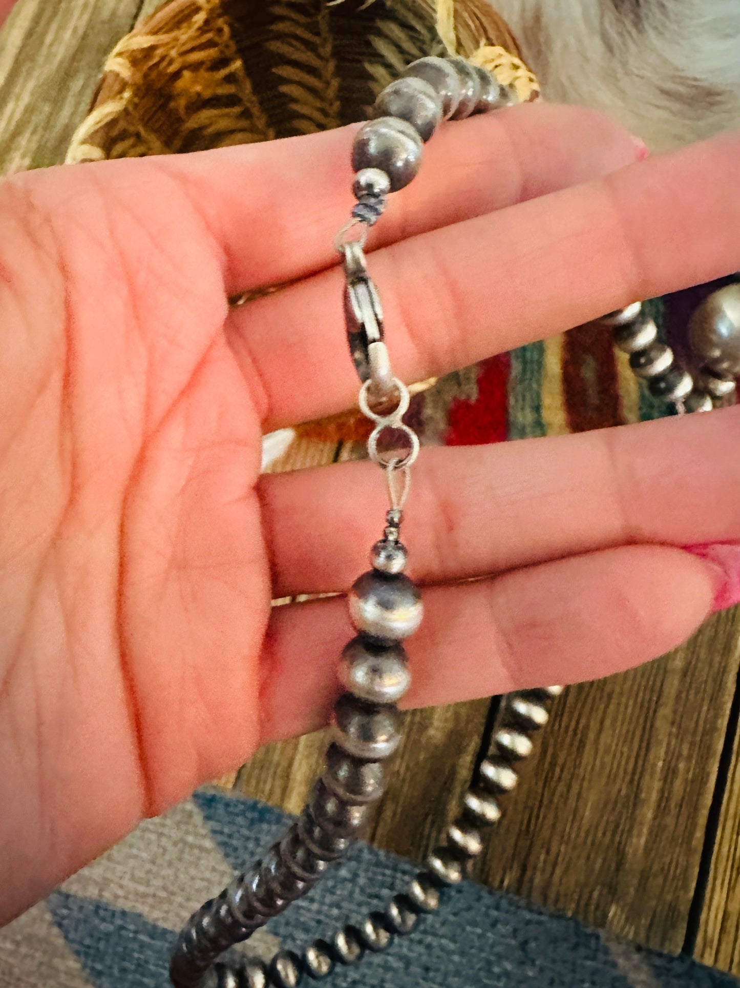 Handcrafted Turquoise & Sterling Silver Cluster Beaded Necklace by Sheila Becenti