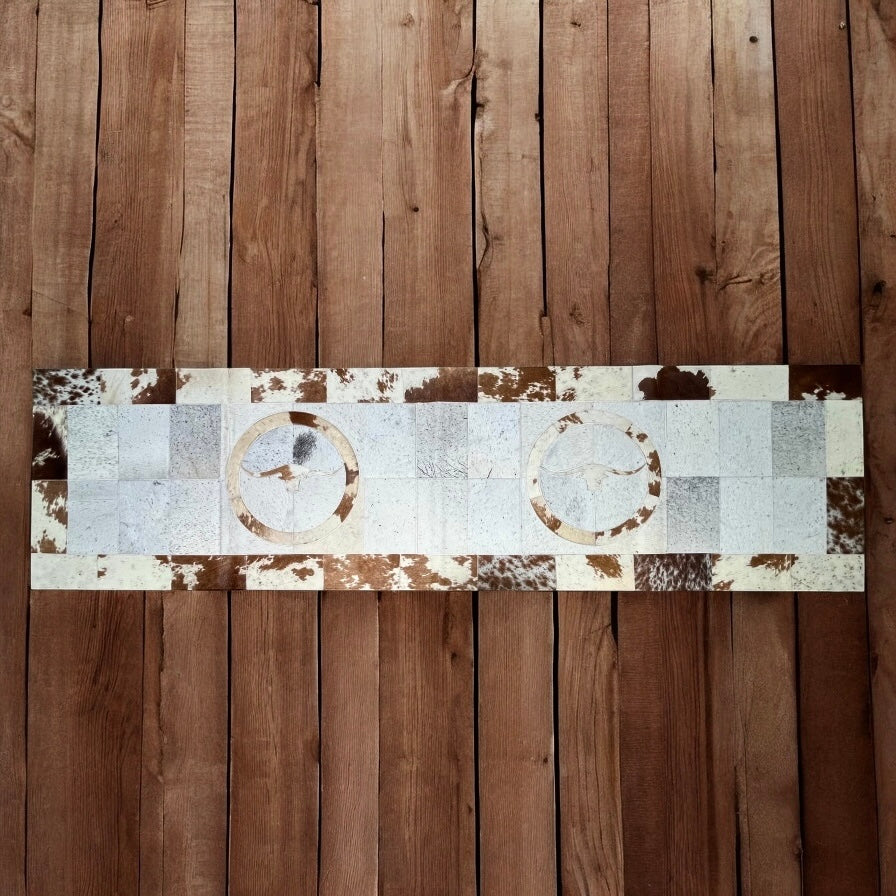 Longhorn cowhide patchwork runner rug 8x2’