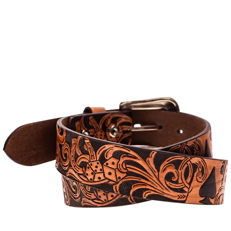 HOOey Gambler Filigree (Brown/Black) - Mens Leather Belt