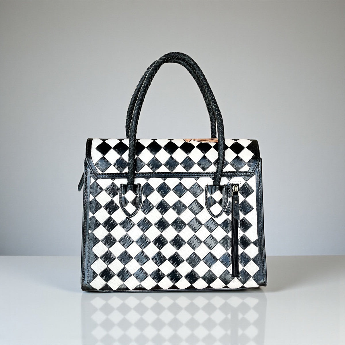 TOOLED LEATHER CHECKER CROSSBODY PURSE
