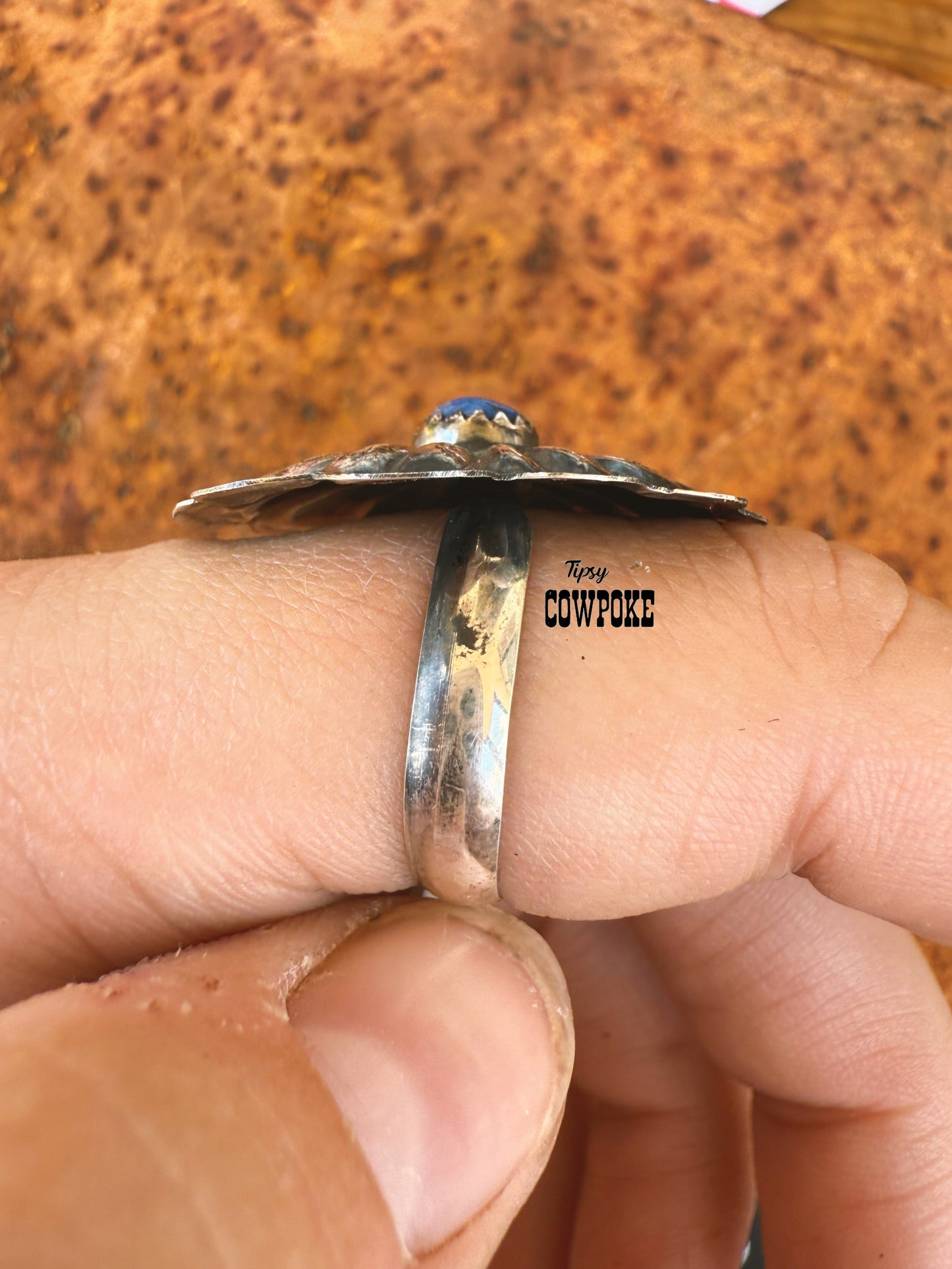 Blue Lapis Concho Adjustable Ring