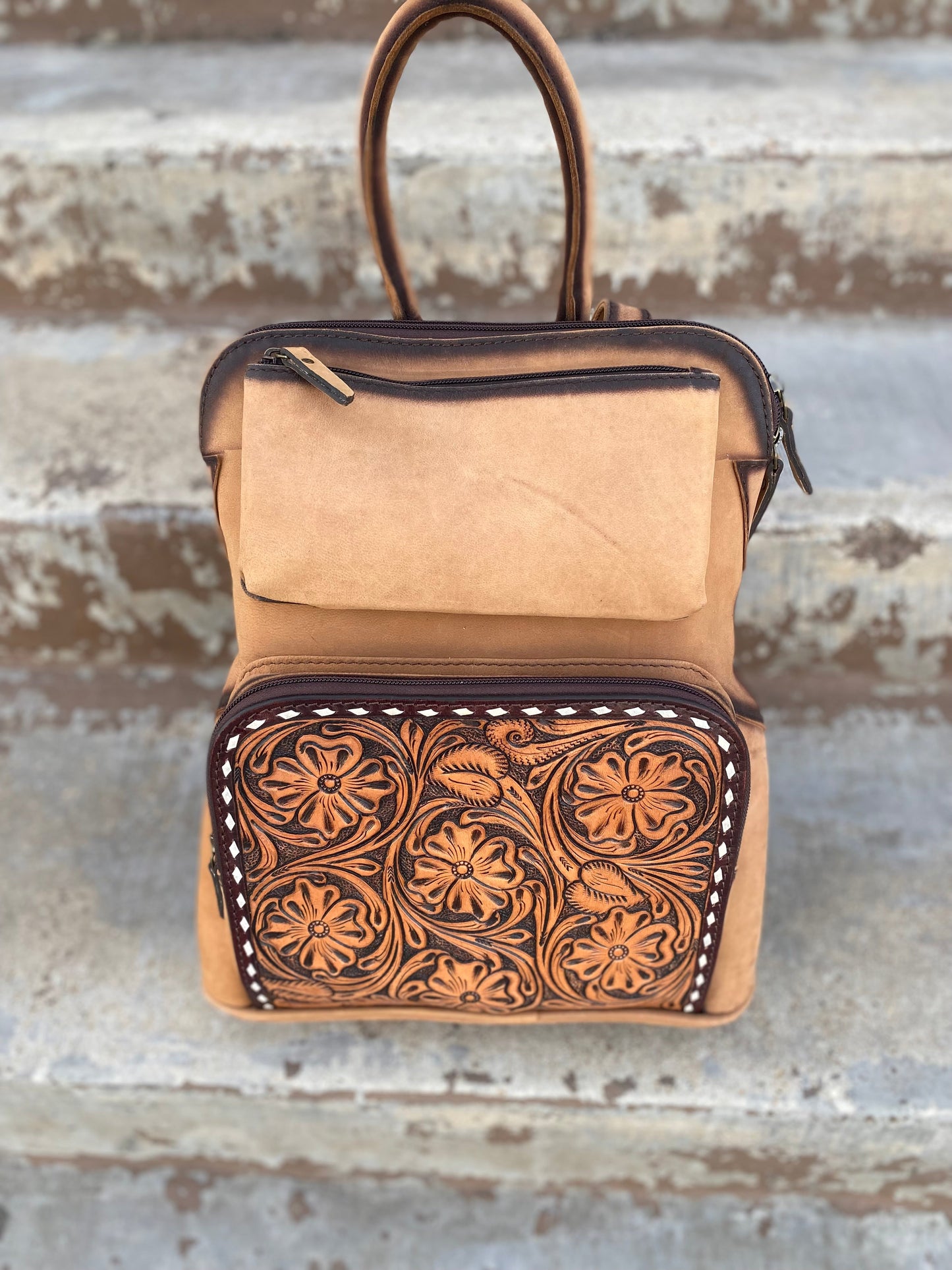 Burn Tooled Leather Backpack