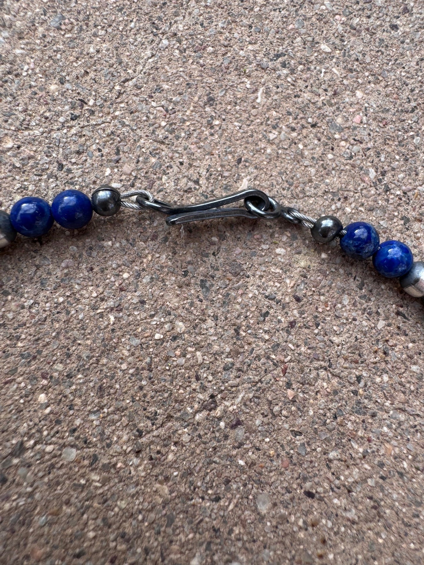Handcrafted Lapis & Sterling Silver Pearl 4mm Beaded Necklace