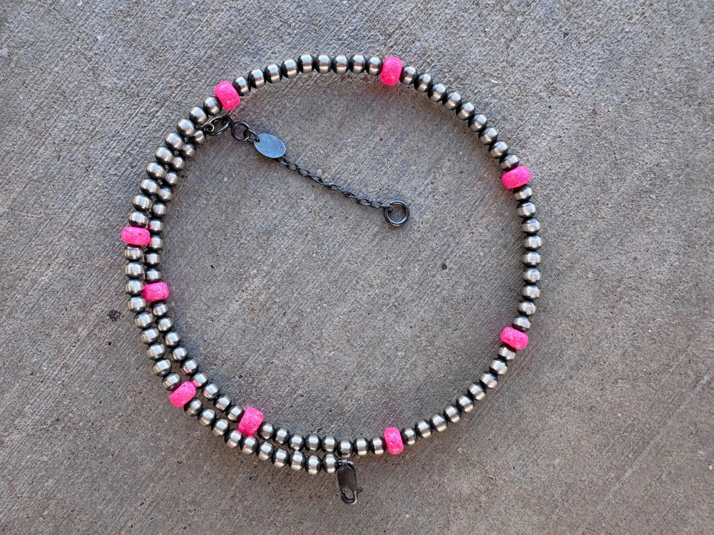 Handcrafted Hot Pink Fire Opal & Sterling Silver 4mm Beaded Wrap Choker Necklace