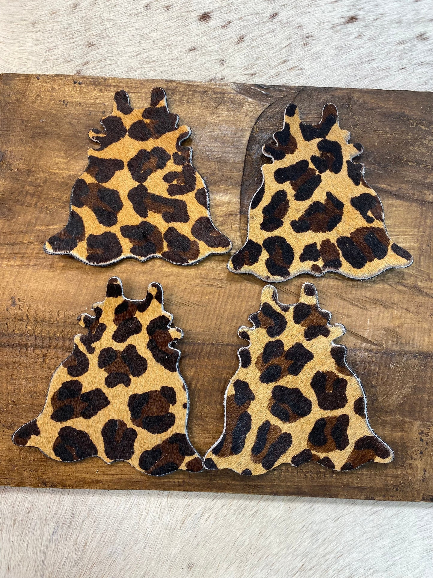 Cowhide Shape Leopard Print Coaster 4pc Set