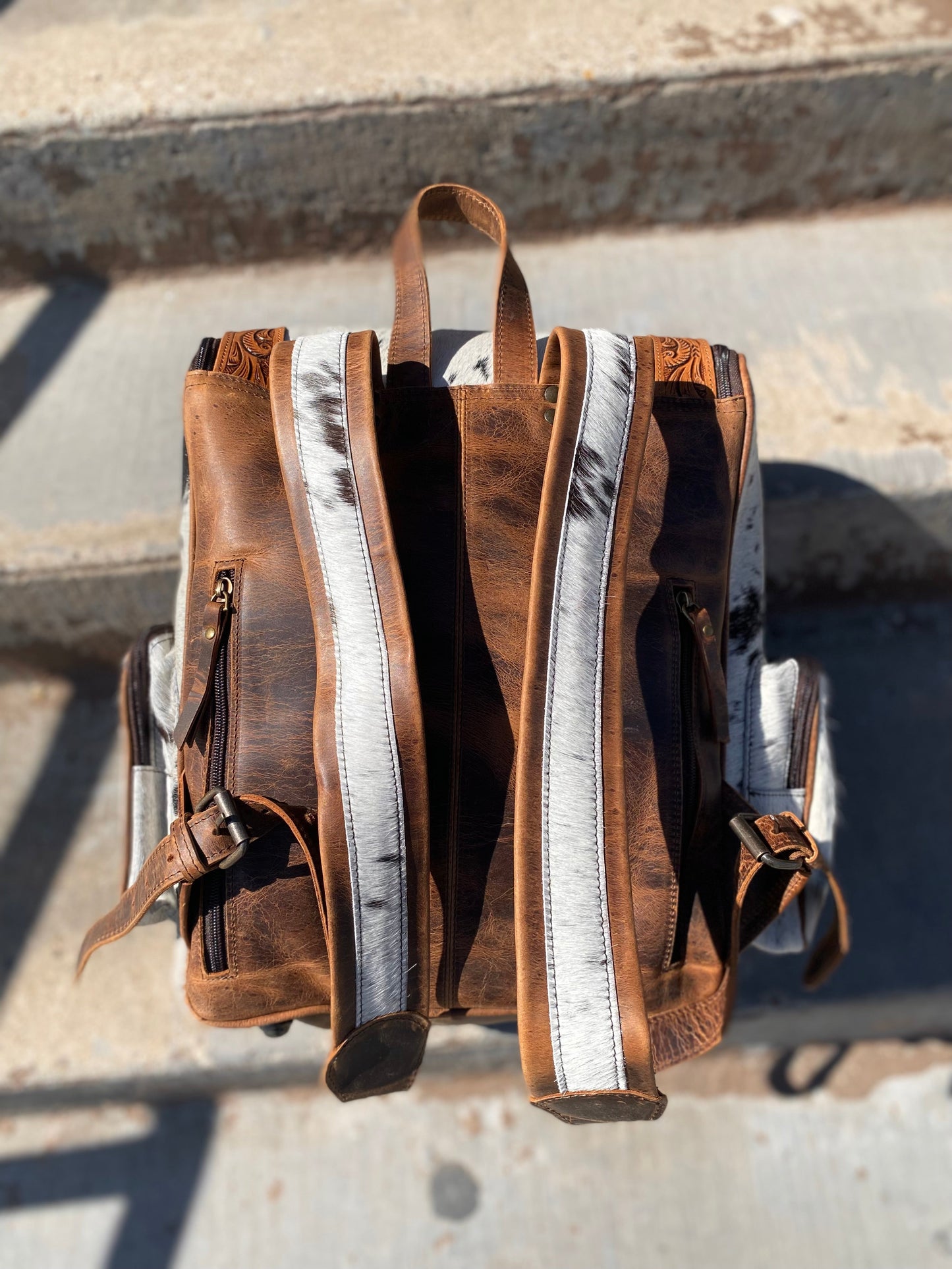 Conceal Case Cowhide Tooled Leather Backpack