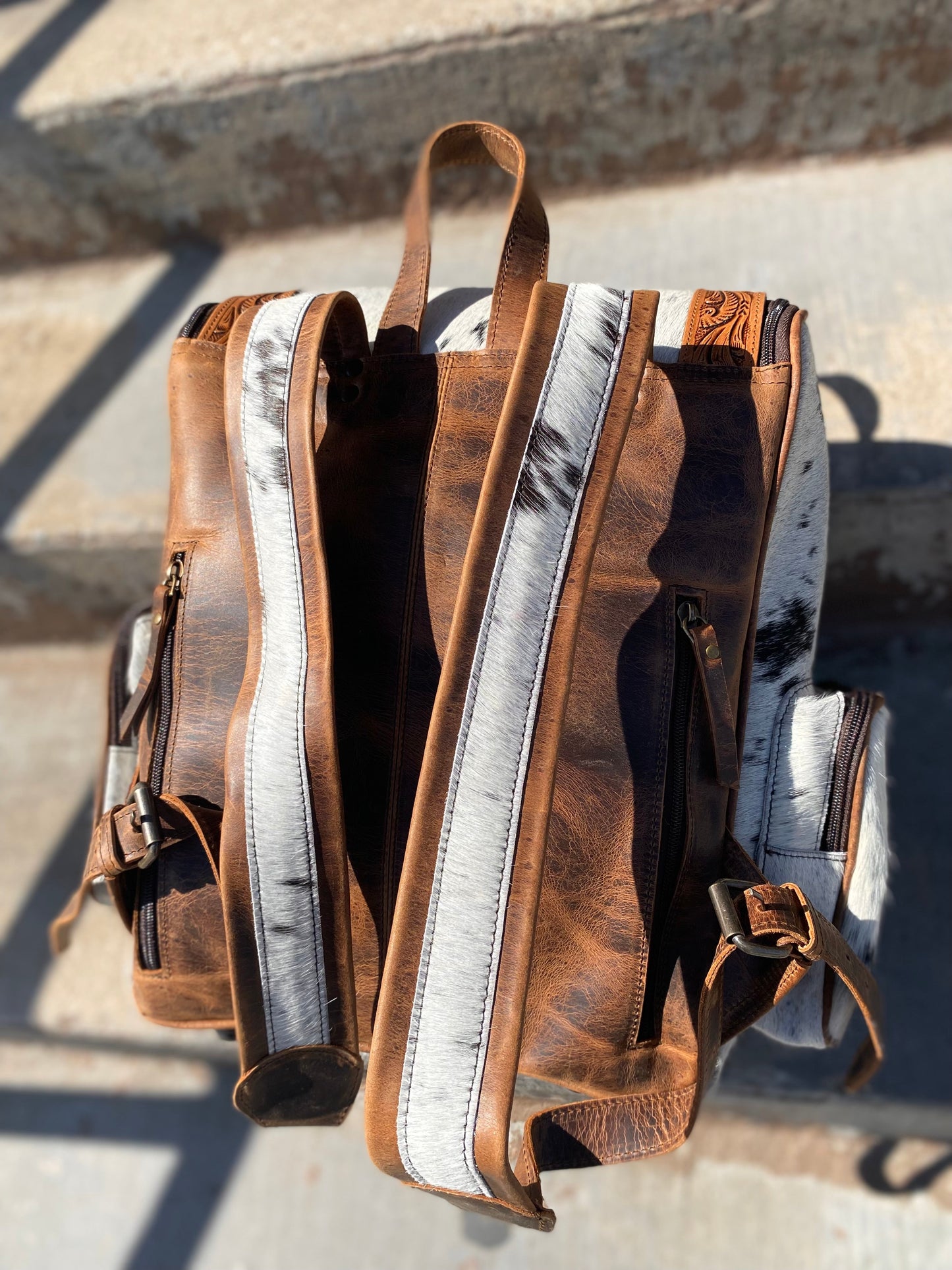 Conceal Case Cowhide Tooled Leather Backpack