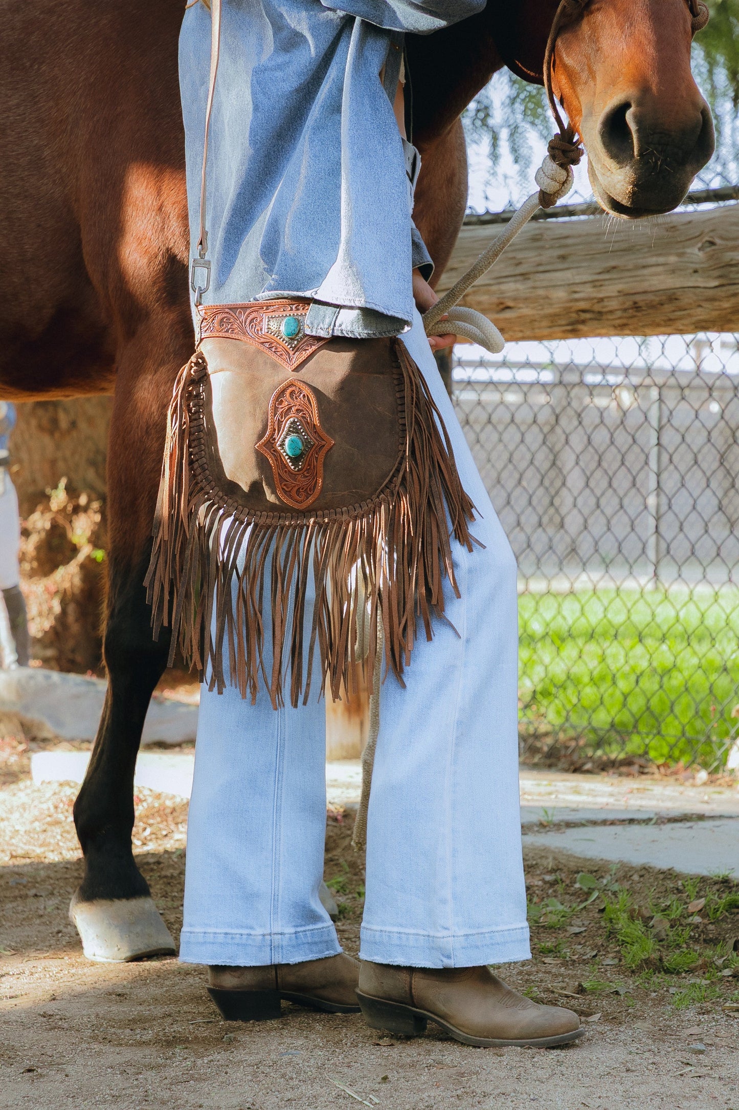 Mojave Tassle Bag In Brunette Leather