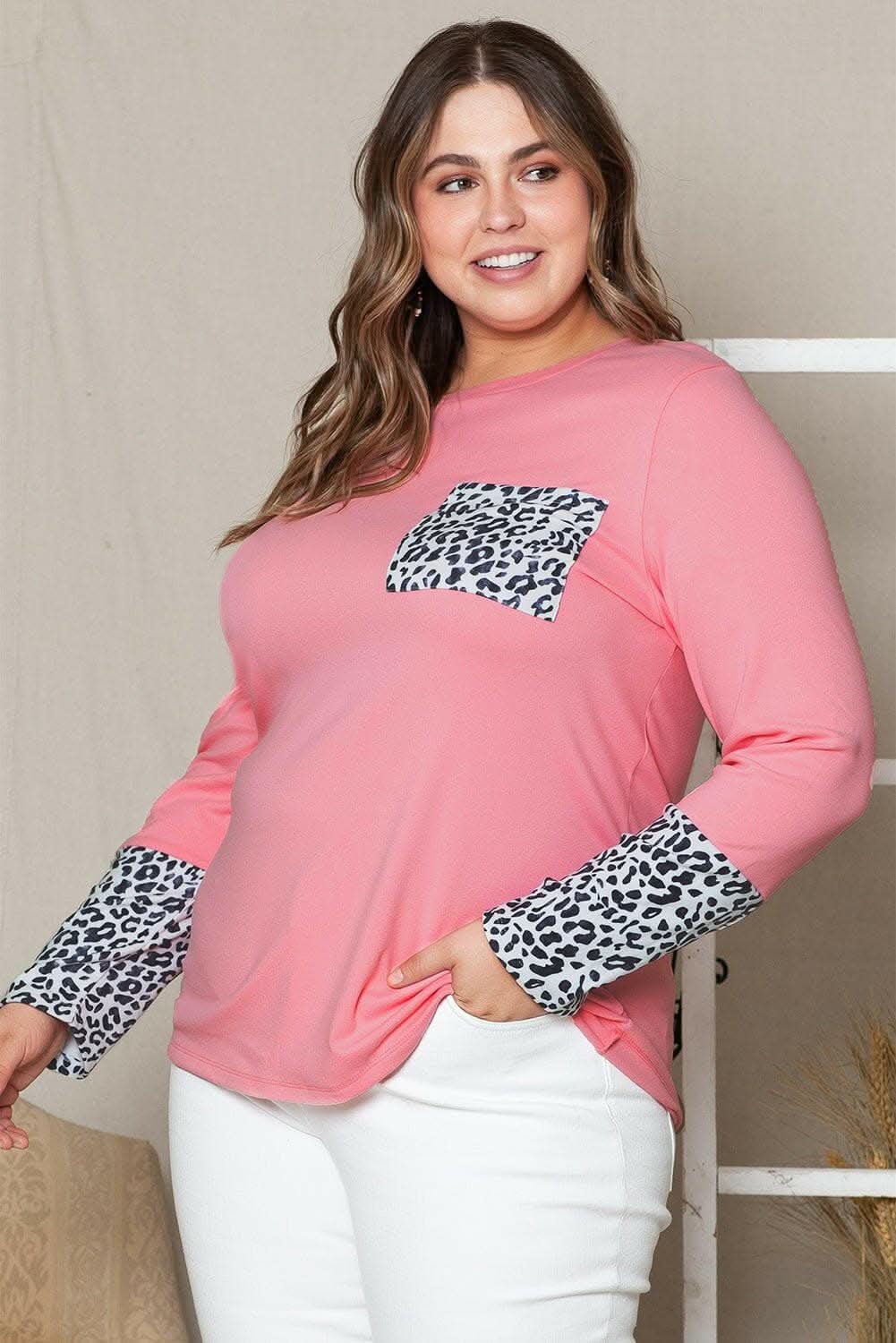 Leopard print sheer plus size tunic